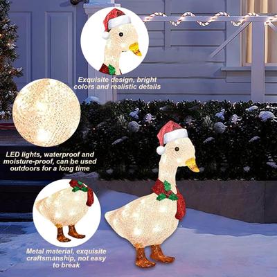 Adorno de Pato Iluminado de Navidad Decoración de Pato Acrílico 2D Iluminado con Bufanda y Sombrero de Papá Noel Adorno de Pato para Exterior para Patio Jardín Césped Vacaciones