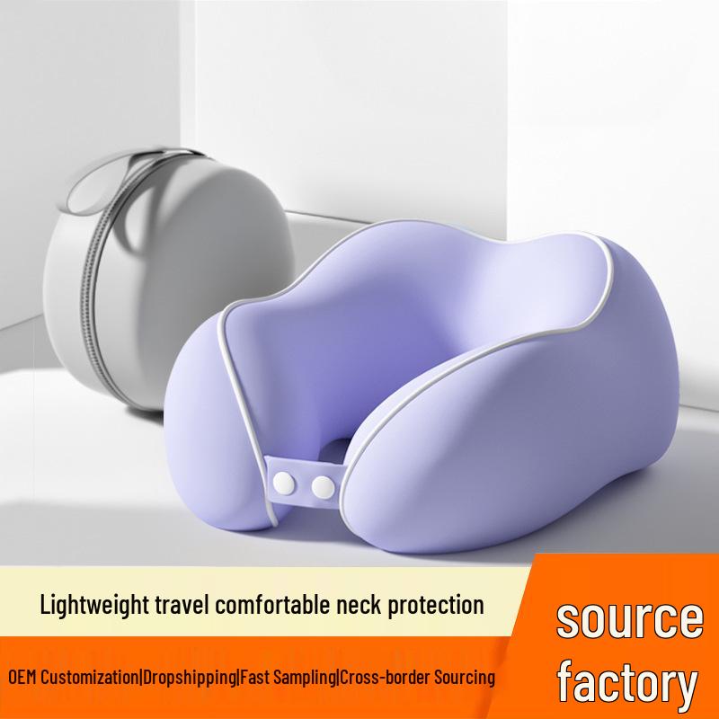 Almohada de Viaje Portátil con Espuma Viscoelástica en Forma de U para Cuello para Coche, Tren y Avión