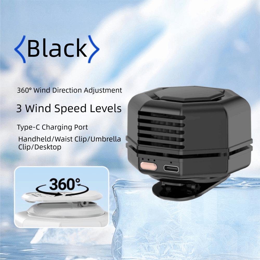

360 Degree Adjustable Suspended Waist Fan 3 Speeds Clip-on Fan New Pocket Fan Regular Black