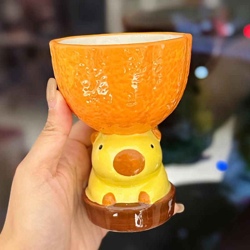 Cute Kapibara Ceramic Ice Cream Cup Cartoon Capybara Ceramic Goblet Creative Household Coffee Cup Souvenir About 170ml