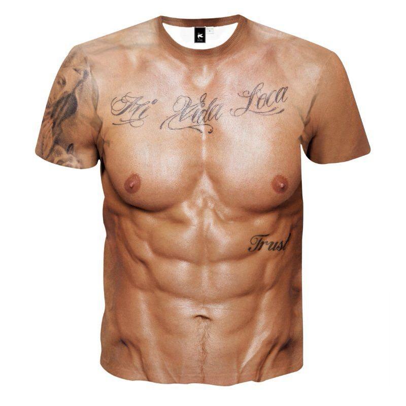 3D Muscle Print Short Sleeved Top for Fitness and Elasticity Men's T-shirts
