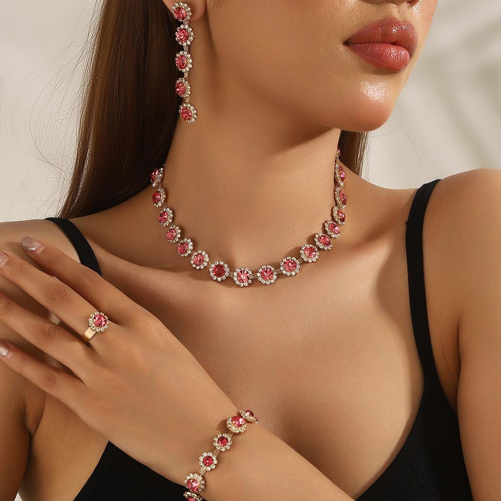 Fashion Super Beautiful Necklace Earrings Set Rhinestone Sparkling Stud Earrings Wedding Party Two-piece Wedding Dress Dress Accessories