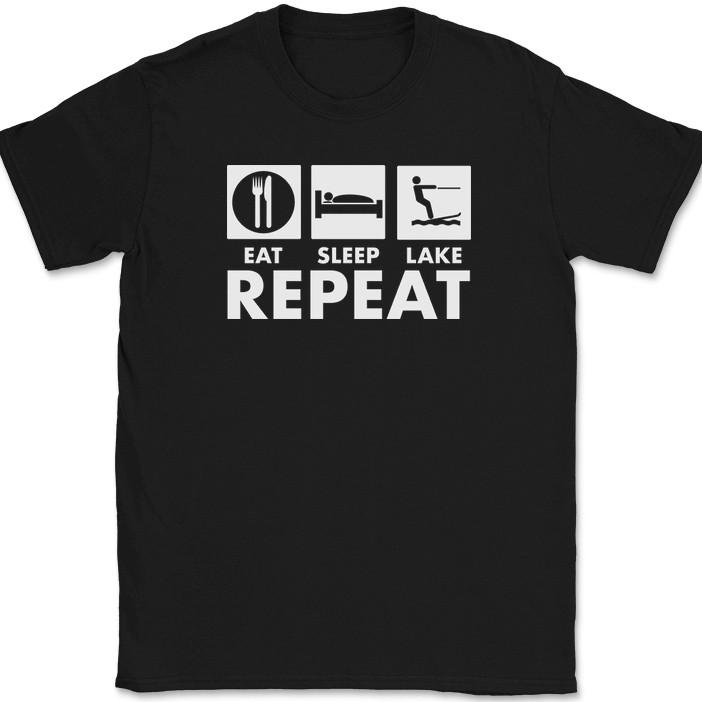 

Eat Sleep Lake Repeat T-Shirt Funny Vacation Weekend Boating Gift Tee 4XL