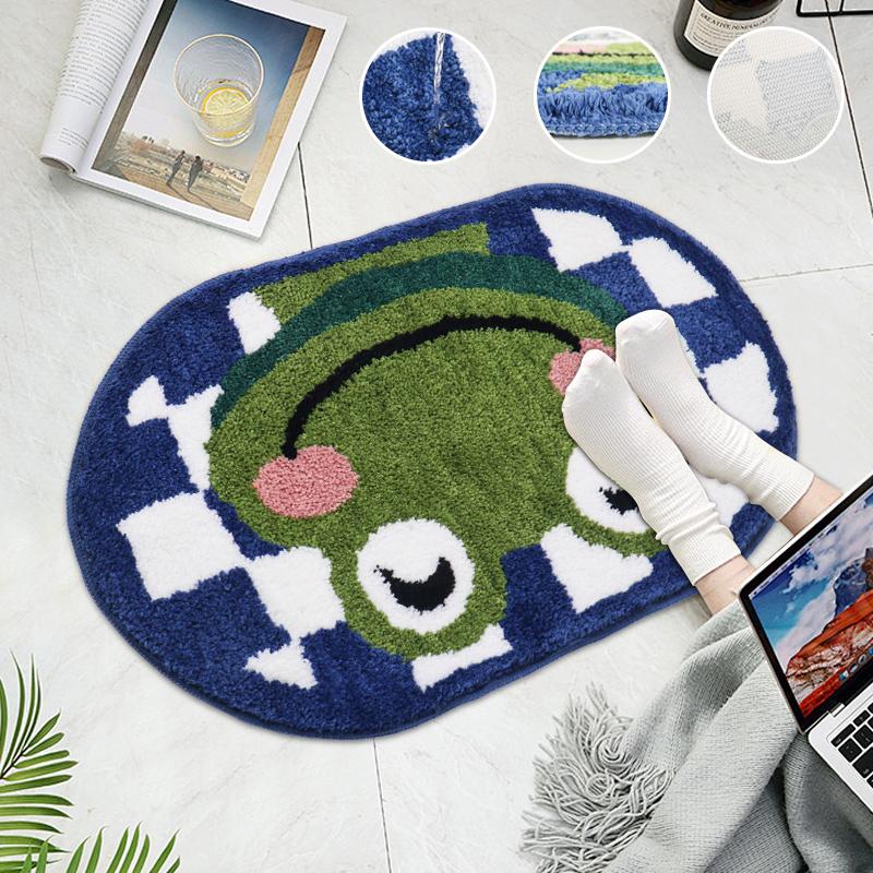 1PC Smiling Frog Flocking Bathroom Floor Mat Oval Water Absorbent Non Slip TPR Bottom Dirty Resistant Soft Bathroom Floor Mat