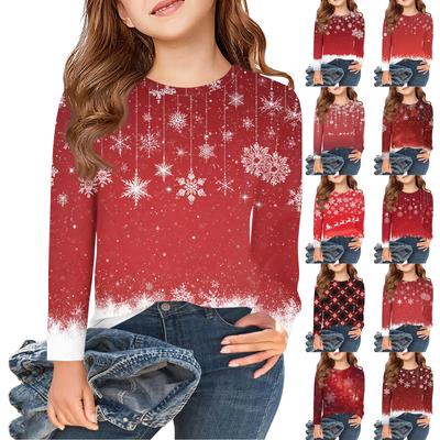Christmas Day Girls Long Sleeve T Shirts Kids Fall Tops Crewneck Printed Basic Tees