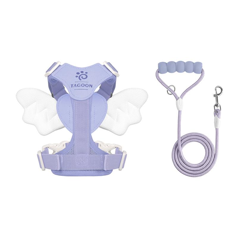 Luxurious Angel Wings Puppy Harness Set Lightweight Adjustable POM Buckle Pet Vest Chest Strap for Small Dog Cat Daily Walking