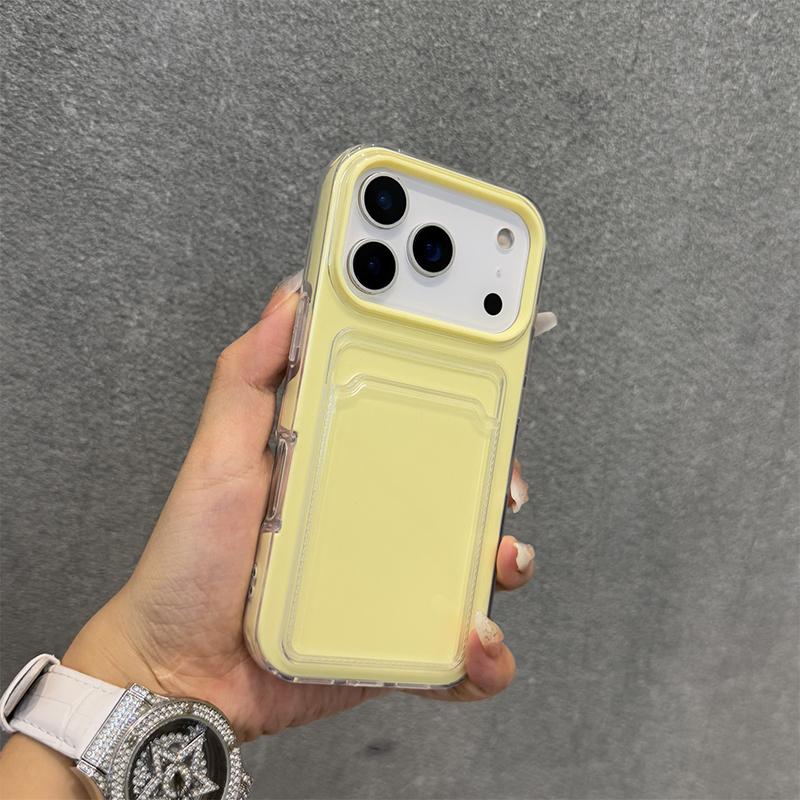 Candy Color Hard Acrylic Card Holder Phone Case For iPhone 17 16 Pro Max 11 12 13 14 15 17 Air Shockproof With Bumper Back Cover