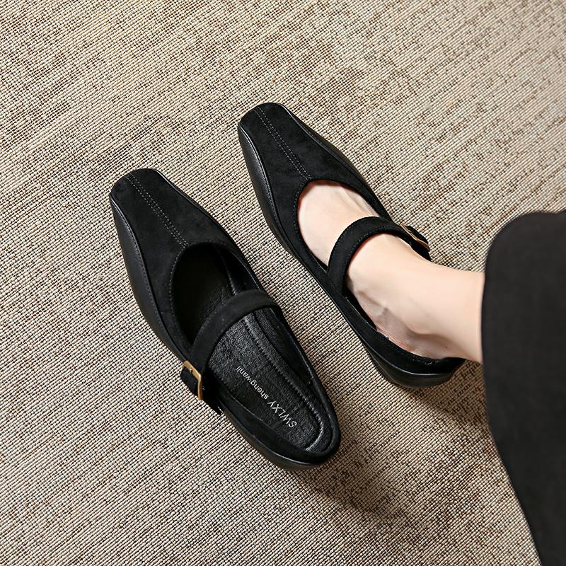 

Женские туфли Marie Janes с квадратным носком и замшей, модные туфли на низком каблуке, женская обувь на осень 2025 года, новые элегантные туфли-лодочки для вечеринок Zapatos Mujer 40