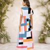 Women Plus Size V Neck Short Sleeve Black Printed Straight Maxi Dress