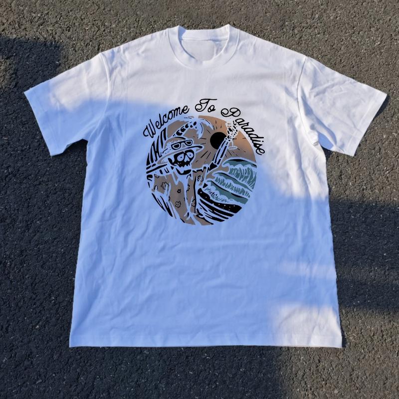 

Skull & Beach Graphic Print T-Shirt Breathable Cool, Comfortable Wear,Daily Casua XXL белый