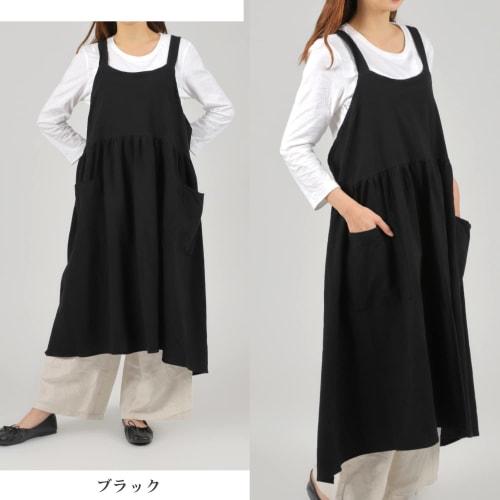 Anes Linen Blend Ultra-Lightweight One-Piece Apron, Washable Fabric, Plus Size, Long, Loose Fit, Easy To Wear, Covers Your Bottom, Solid Color, Black,