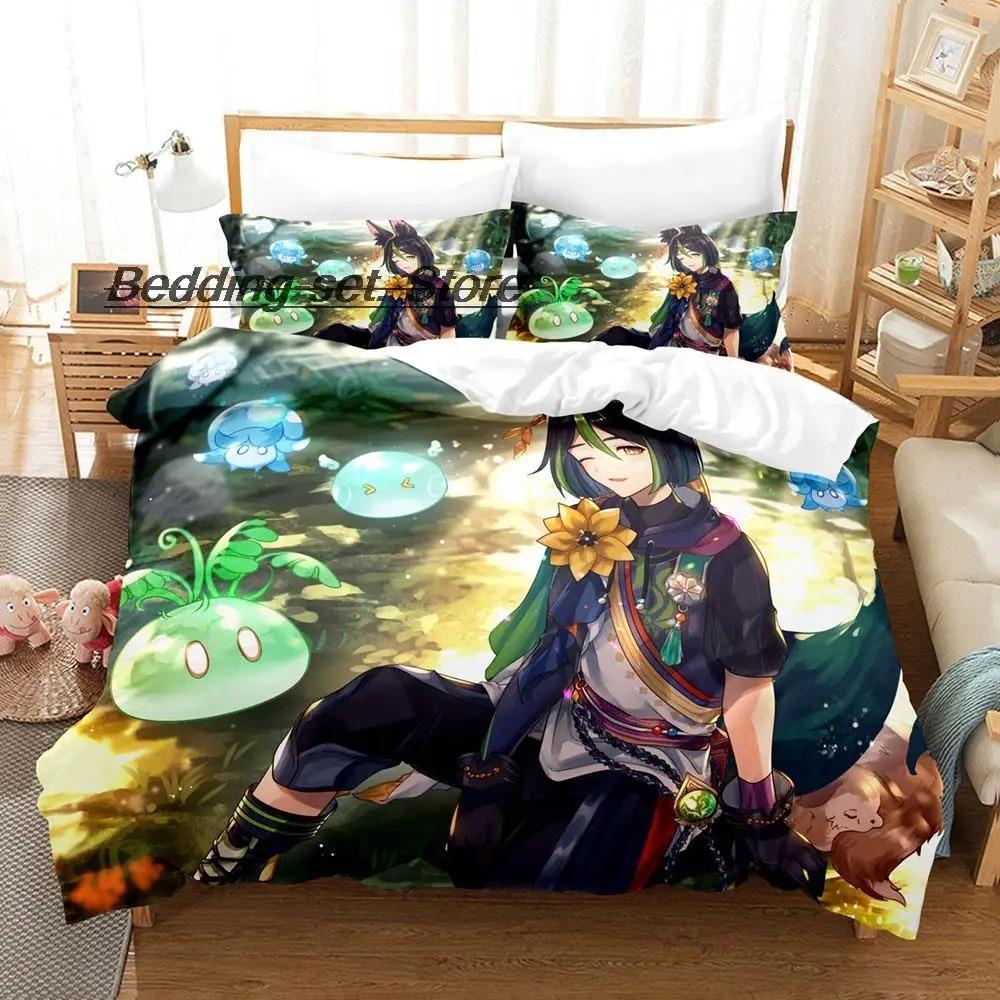 Kawaii Genshin Impact Tighnari Set da letto Singolo Piazza e Mezzo Matrimoniale Queen King Set da letto per camera da letto per adulti e bambini Set copripiumino