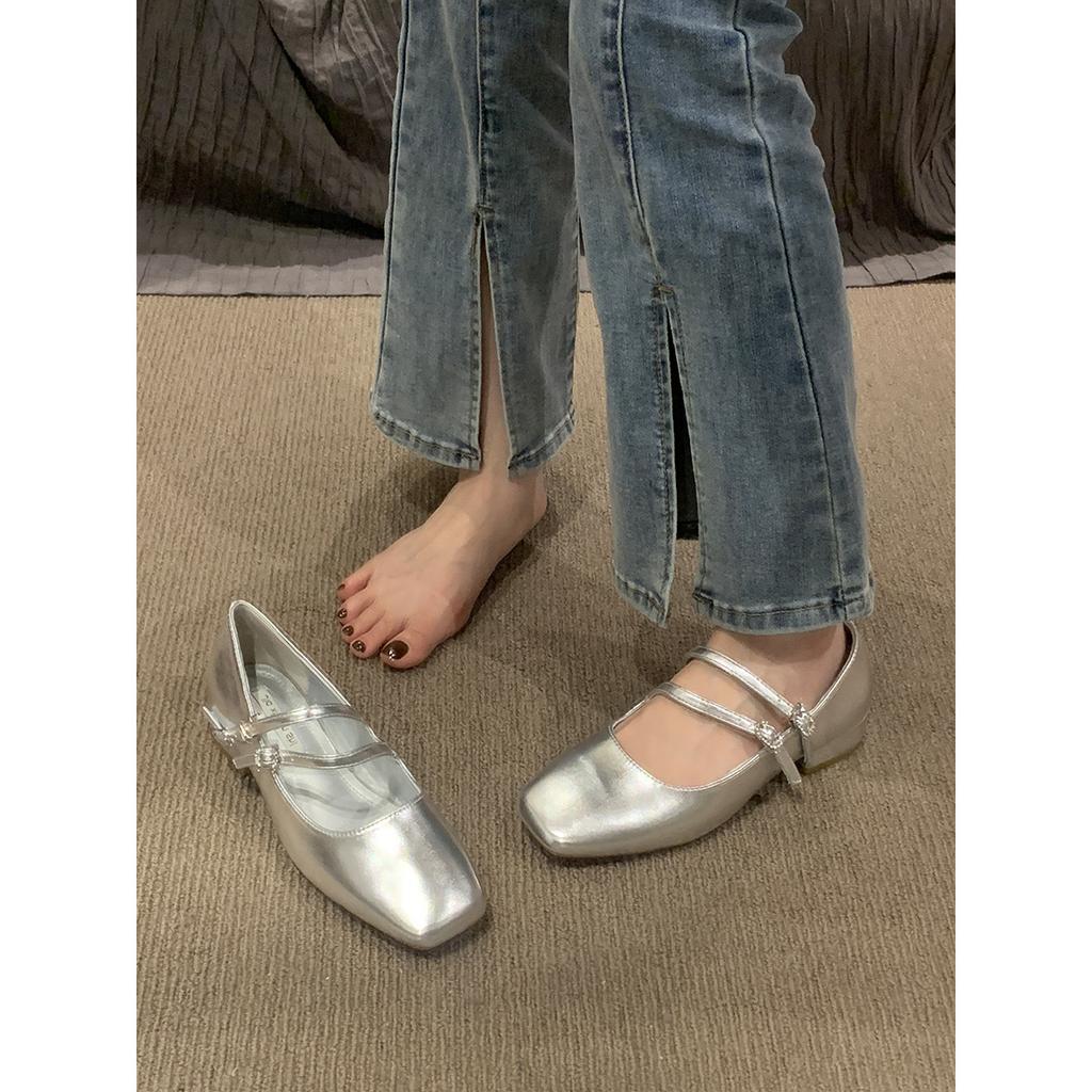 Red Mary Jane shoes women's shoes spring and autumn 2025 new thick heel patent leather French with skirt shallow mouth single shoes