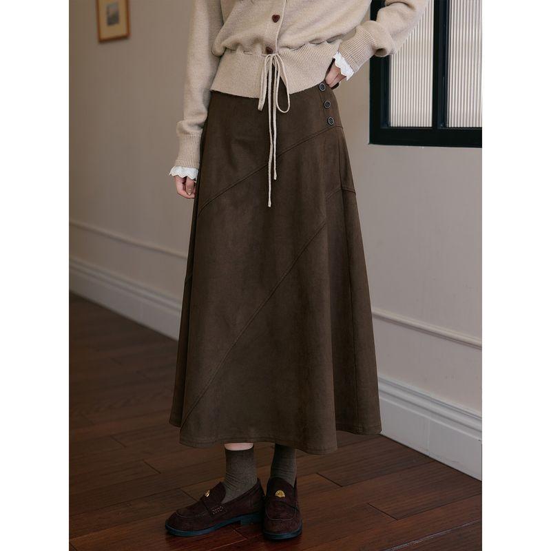 

Love Rose Plus Size Melard Style Coffee Color Skirt for Women 2026 New Suede Skirt Women s Spring Long Skirt
