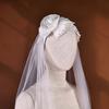 Seethrough Sheer Wedding Veils with Flower Hairband for Wedding Ceremony Dressingup Church Bride Veils for Special Event