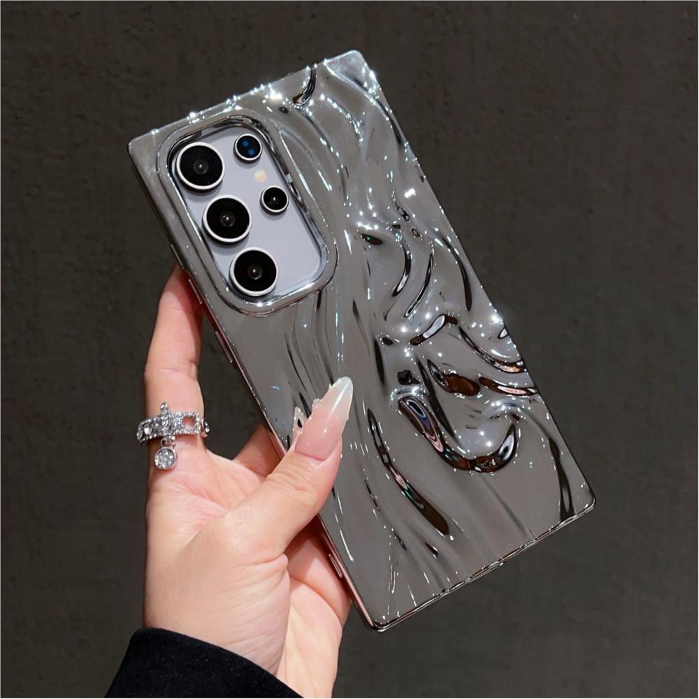 Coque de téléphone plissée 3D brillante plaquée avec effet froissé pour Samsung S25 S24 S23 Ultra Plus FE A56 A36 A26 A16 A06 A55 A35 A25 A15 A05 Housse