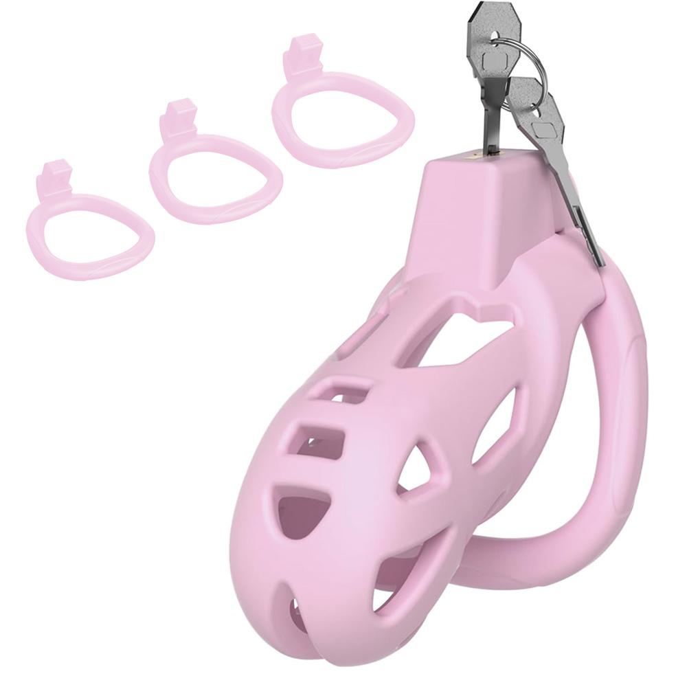 Pink Male Chastity Cage Lock Penis Device Kit Chicken Vacuum Design Penis Ring Cock Ring Penis Exerciser Male Sex Toys