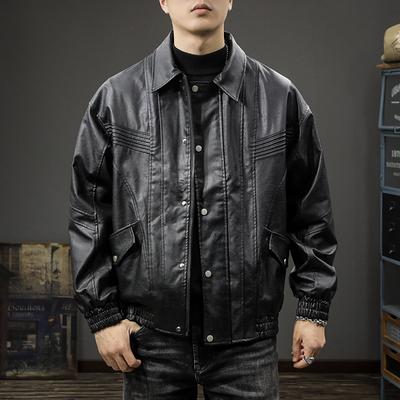 Tide Brand American Locomotive Tooling Leather Jacket Men'S Loose Versatile Lapel Pu Leather Jacket Ruffian Handsome Bomber Jacket