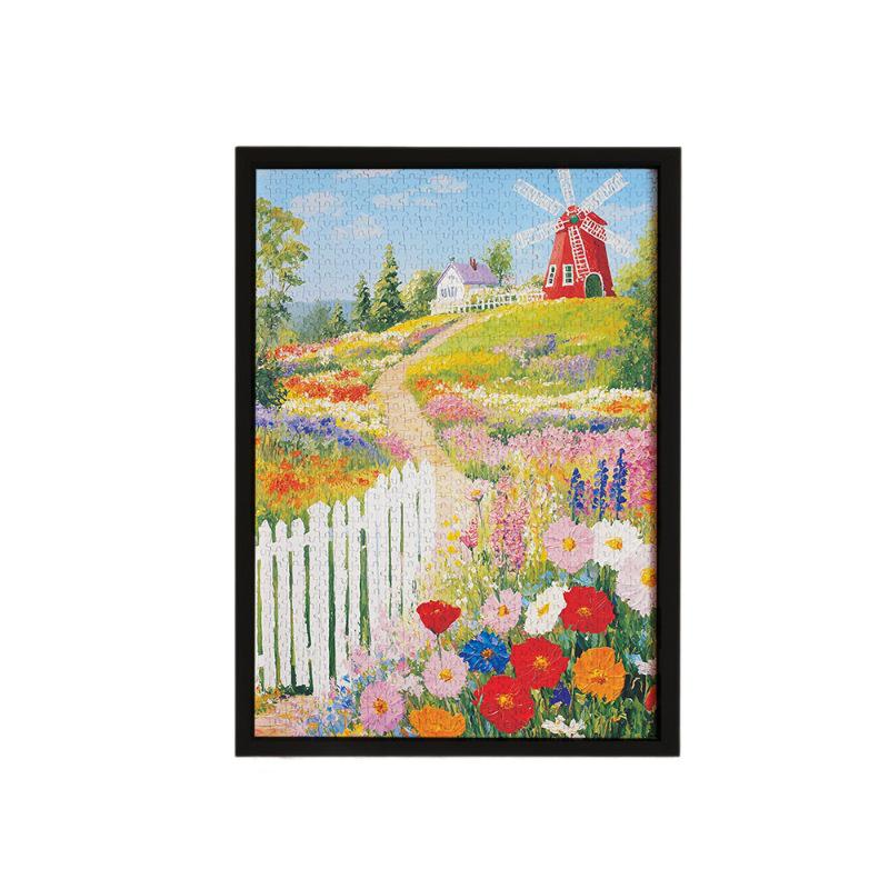 1000-Piece Wooden Jigsaw Puzzle: Windmill Town Illustration - Perfect Holiday Gift for Friends & Stress Relief