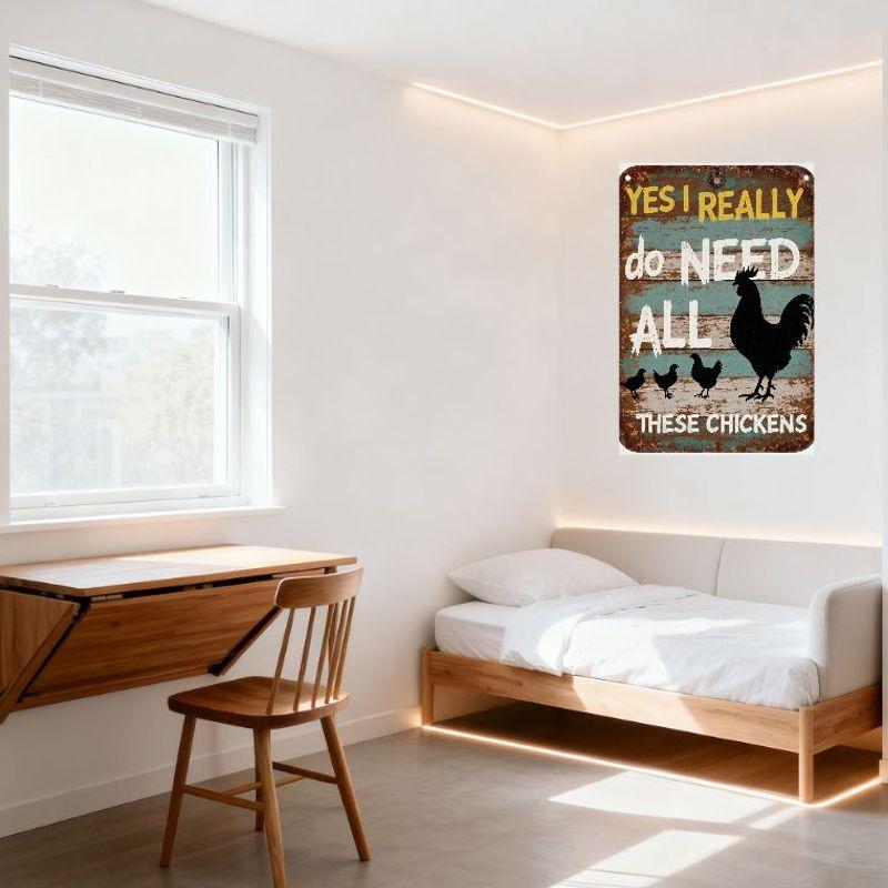 Vintage Rustic Metal Sign 'YES I REALLY do NEED ALL THESE CHICKENS' with Rooster & Chickens Silhouettes for Farmhouse Home Decor