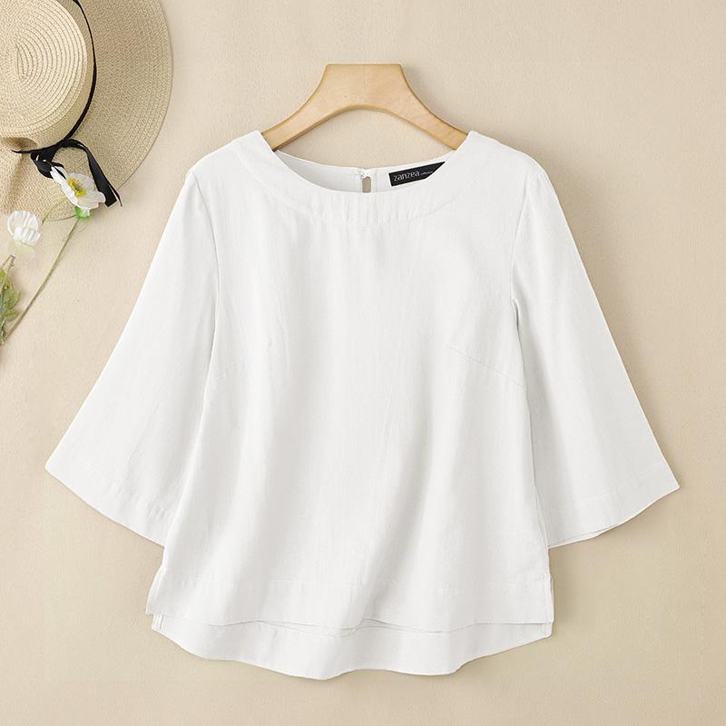 

ZANZEA Женская повседневная однотонная свободная блузка с круглым вырезом и рукавом 3/4 3XL белый