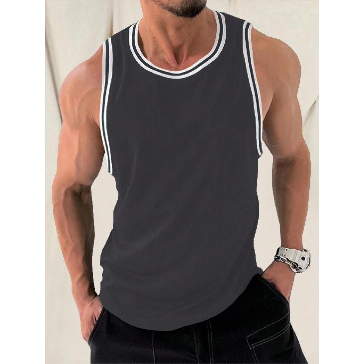 Canottiera Estiva a Maglia a Righe Verticali Vestibilità Fitness da Uomo Canottiera I-Shaped Color Block