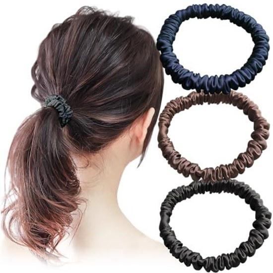 Hair Tie Chouchou Silk 100 Gentle On No Marks Rubber Usable Different Scenes Set 3 (Assortment D)