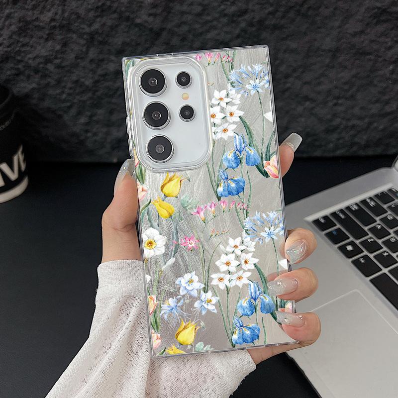 

Тонкий чехол для телефона с цветочным узором и перьями для Samsung S25 Ultra S24 FE S23 A56 A36 A16 A55 TPU, ударопрочный, с мягким краем, блестящий, жесткий, из поликарбоната, задняя крышка Samsung A56 5G светло-синий