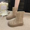 Women Short Boots 2026 New Summer Suede Vintage Hollow Out Women Ankle Boots Anti-slip Fashion Breathable Platform Female Boots