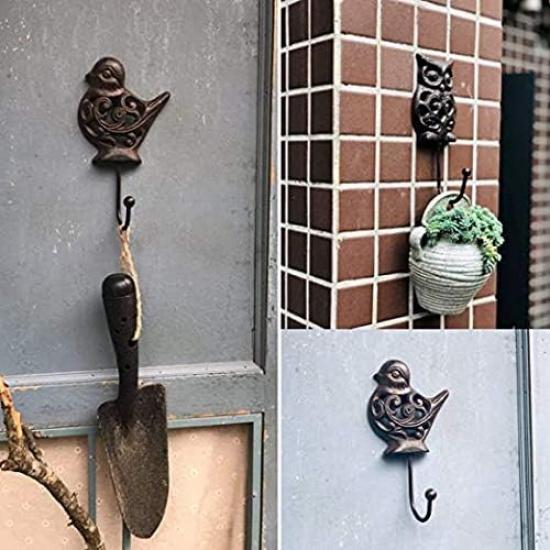 Vintage Cast Iron Bird Wall Hanger Hooks Rack, Decorative Indoor Outdoor Home Garden Country Farmhouse Garage Rustic Wall Mounted Hooks for Hanging
