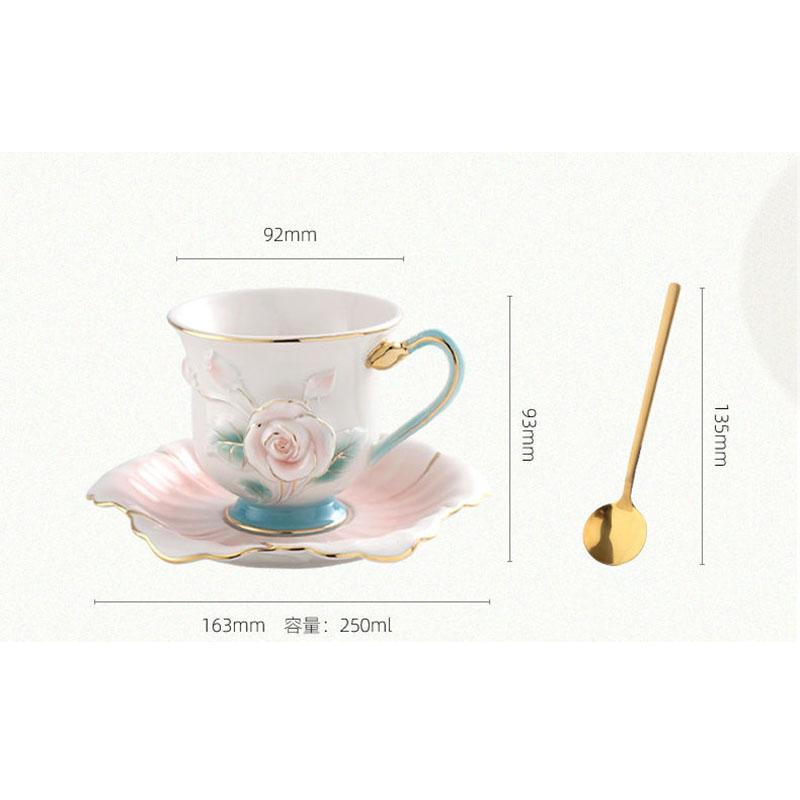Creative Ceramic Coffee Cup Saucer Embossed Floral Mug Home Breakfast Milk Oatmeal Mug Afternoon Camellia Flower Tea Cup Gifts