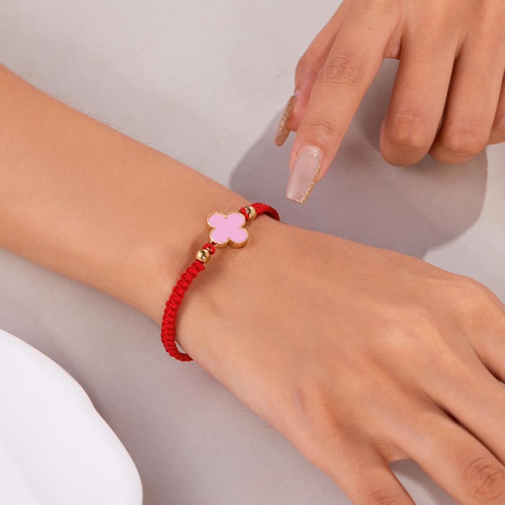Fashion Lucky Four-Leaf Clover Braided Bracelet Women Ins Style Niche Hundred With Pull-Out Adjustable Four-Leaf Flower Hand Rope