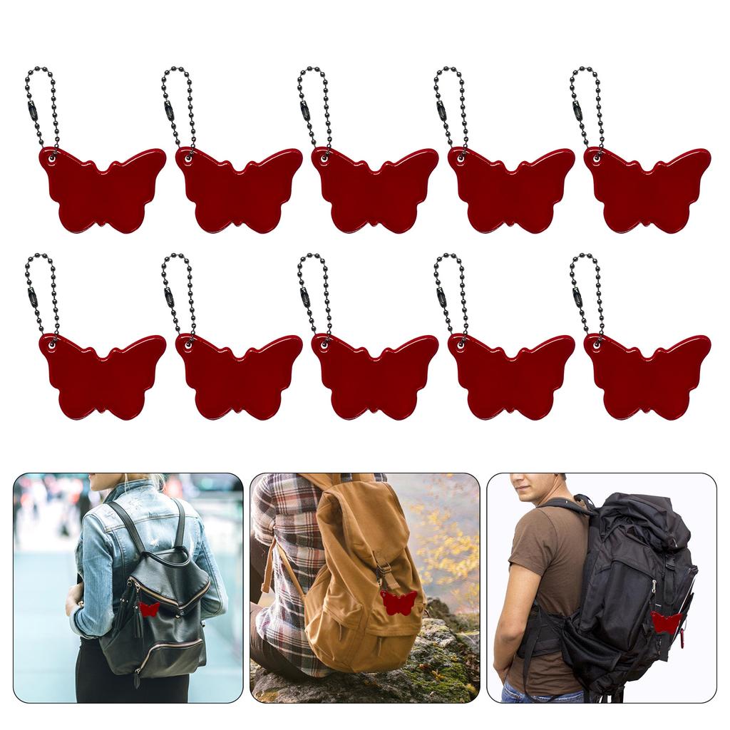 Pack of 10 Reflective Butterfly Keychian Charm Pendant for Vehicle Safe Sturdy Night Visibility Hanging Accessories
