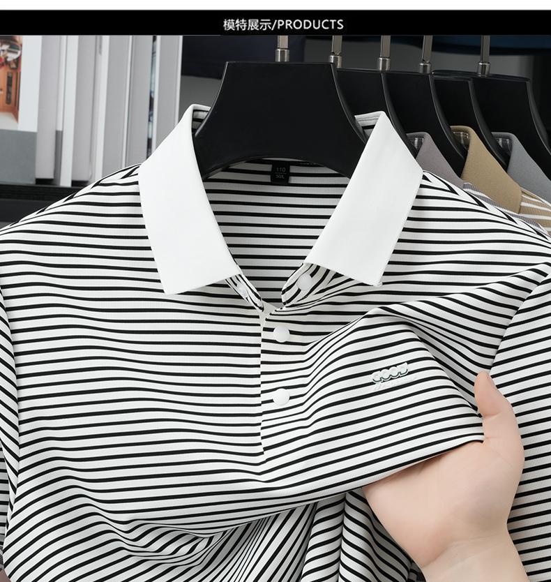 Ice silk high elasticity men's daily color woven casual polo shirt with extremely simple texture