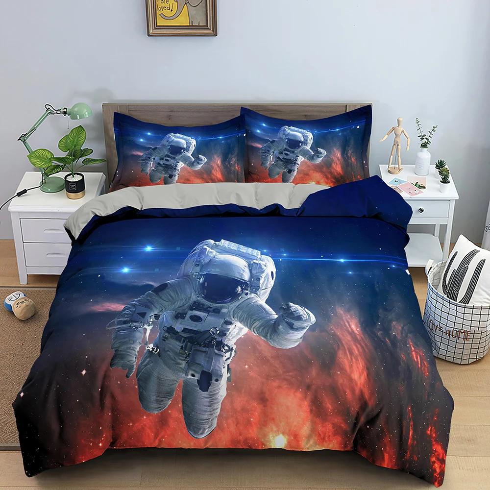 Outer Space Astronaut Duvet Cover Set Blue Galaxy For Teens Boys Gifts Astronaut Dream Planets Bedding Set Bedroom Decorations