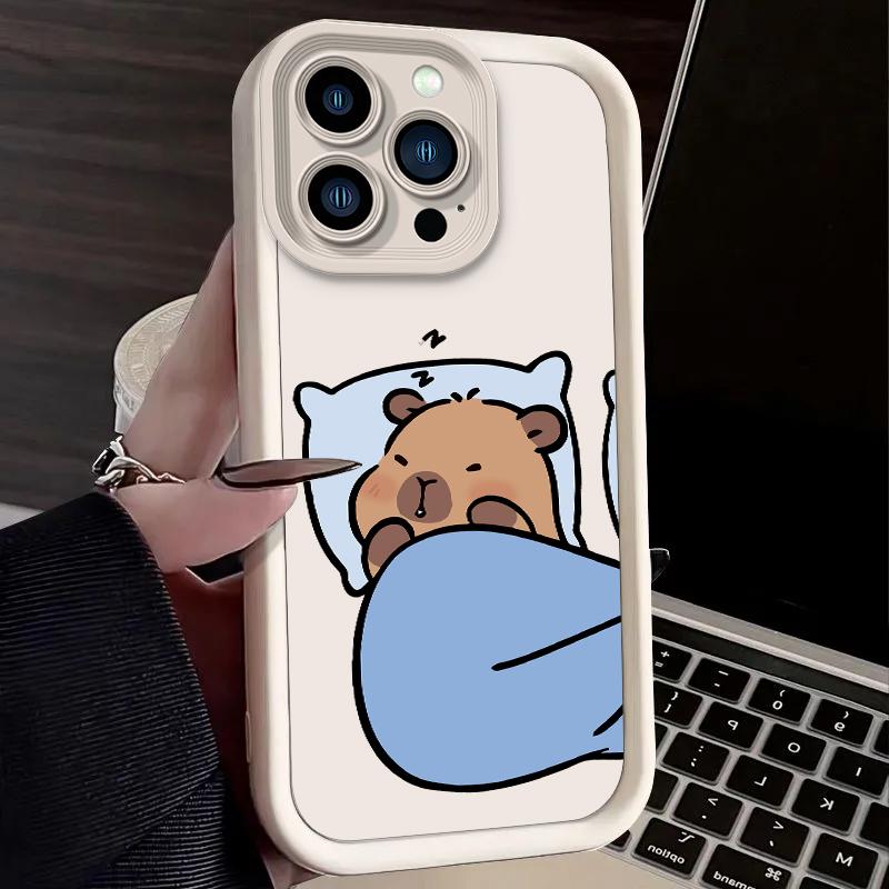 Cartoon Lovely Sitting Sleeping Capybara Case for iPhone 17 Air 16 E 15 14 Plus 13 12 Mini 11 Pro Max Dustproof Silicone Cover