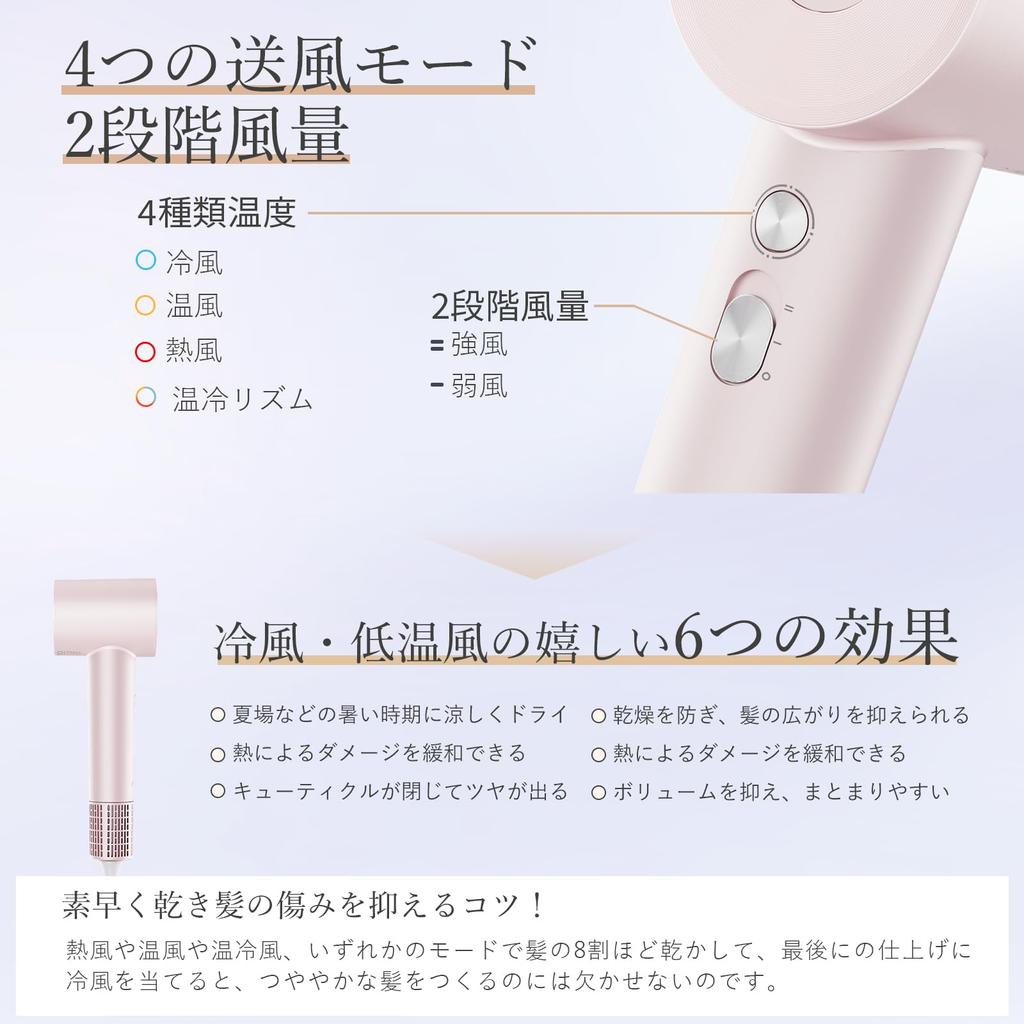 ANLAN Hair Dryer 1200W Negative Ion Pink