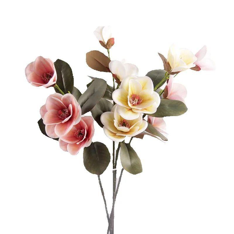4pcs Artificial Magnolia Flower Branch 3 Heads Real Touch Latex Large Magnolia for Edding Centerpieces Hme Floor Floral Decor