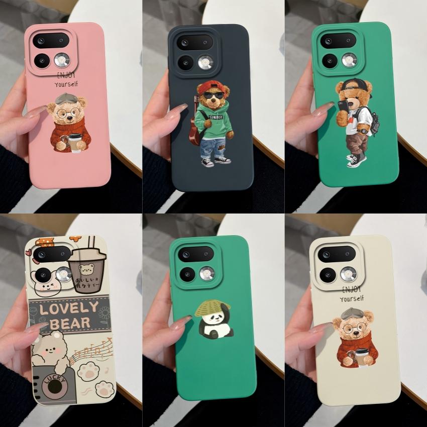 For OPPO Realme 16 15 14 Pro Plus C85 Pro OPPO Reno 15 Pro AX7 A77 A91 A95 A96 Phone Case Lovely Bear Soft Liquid Silicone Lightweight Anti Drop Shell