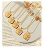 French Retro Rose Pendant Necklace - Gold Plated Stainless Steel Square Design with Clavicle Chain