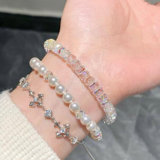 Women Bracelet Lightweight Elastic Rope Non-Fading Artificial Crystal Wristband Casual Formal Wear Jewelry Gift