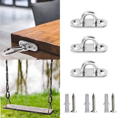 Pad Eye Rectangular Eye Plate, 45mm X 15mm, Stainless Steel Loop, Ceiling Hook, U-Shaped, Fixing, Mounting, 10 Pieces, 20 Screws Included