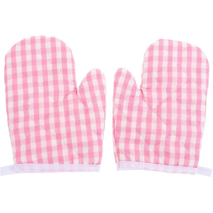 2Pcs Kids Oven Mitts - Heat Resistant Checkered Kitchen Oven Gloves for Safe Cooking, Baking, Microwave, Child Play, BBQ Grilling