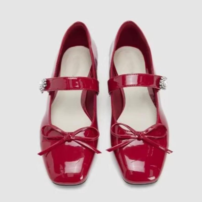 New Ladies Shoes On Sale Mary Janes Women's High Heels Round Toe Bow Tie Dress Pumps Women Buckle Strap Crystal Med Heel Shoes