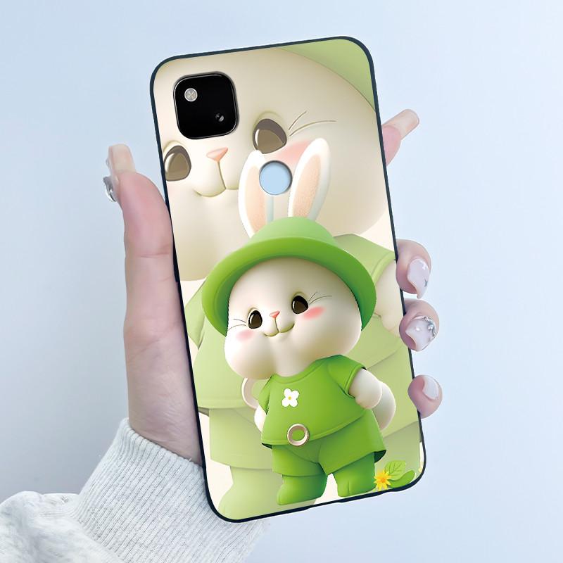 For Google Pixel 4a 4G Case Luxury Cute Love Rabbit Funny Soft Black Matte TPU Silicone Back Protective Cover Slim Thin Casing