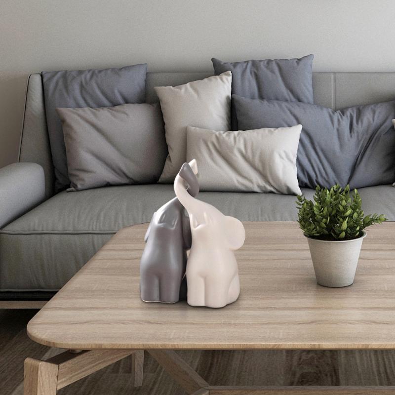 2 Sets of Lovely Ceramic Decorations Animal Decorations European Abstract Double Elephant Shape Shelf Display Couple Ornaments