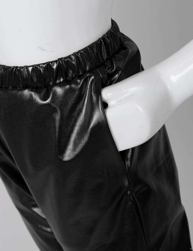 Girls Metallic Shiny High Rise Elastic Waist Dance Pants Side Pockets Hip Hop Streetwear Sweatpants for Stage