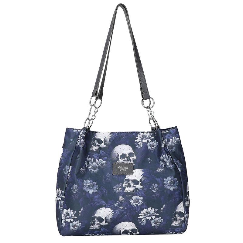 Large capacity gothic skull print tote bag versatile simple fashion shoulder bag