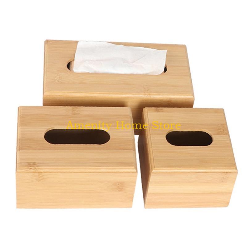 F26C Rectangle Bamboo Tissue Holder Lightweight Napkin Dispenser Easy Cleaning Utility Paper Organizer Dustproof for Tabletop