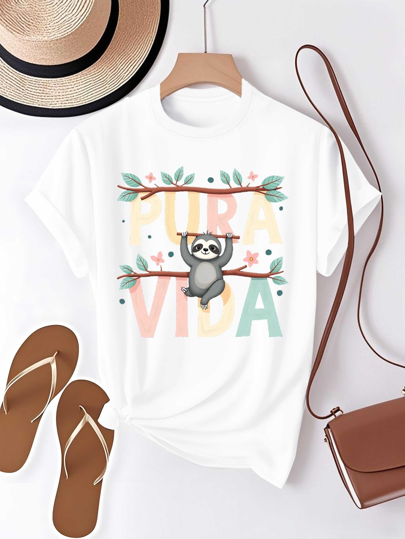 

European sizes Vacation Outfits - Women S Apparel, Weekend Attire, Playful Design, Comfortable Material, Printed Shirt, Fashion Lovers S белый